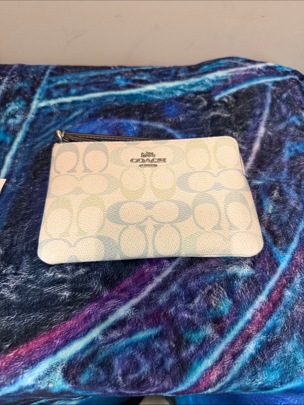 Coach Pastel Signature Pouch in Cream, Blue, Green